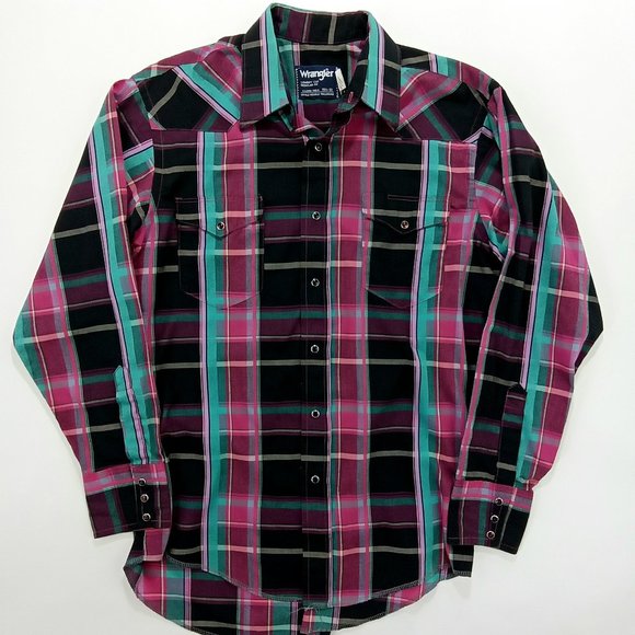 VTG Wrangler Men's Cowboy Cut Reg Fit X Long Tail Plaid Shirt SZ 15 1/2-33 - Picture 1 of 3